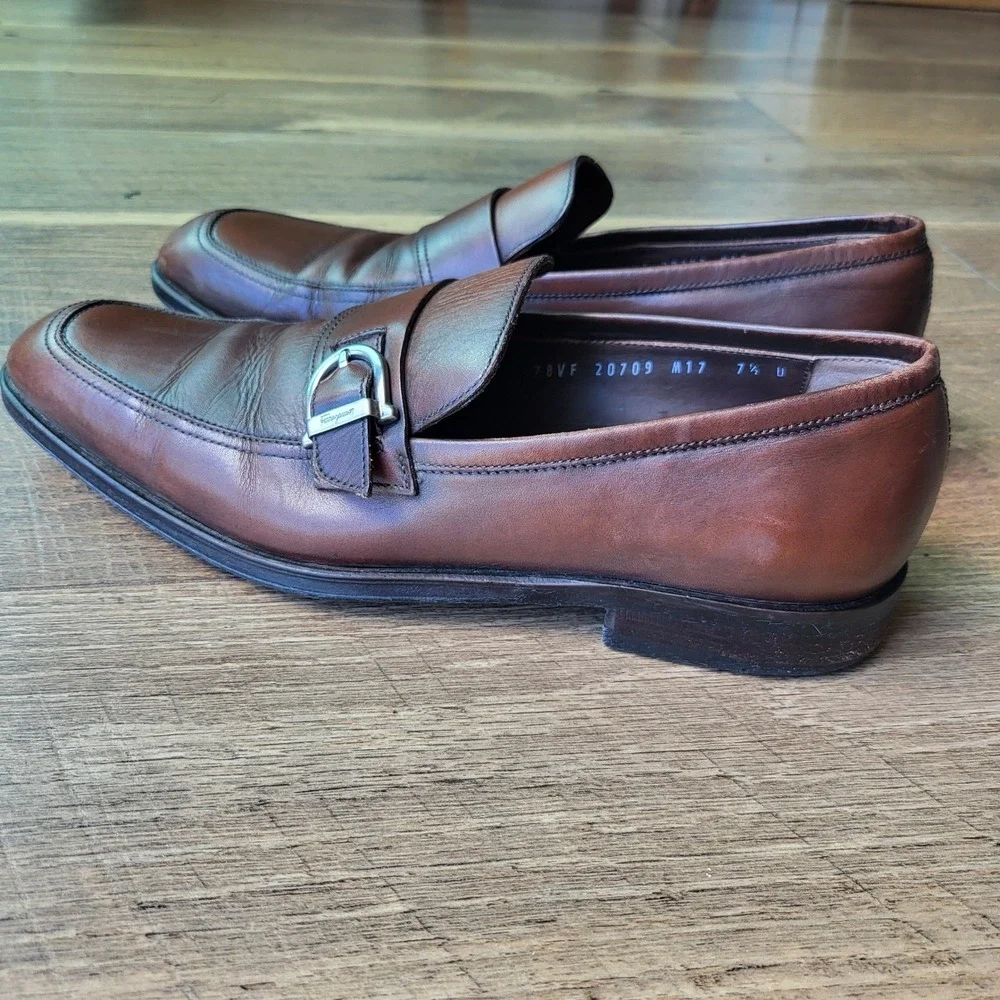Salvatore Ferragamo Mens Brown Leather Monk Strap Loafers 7.5 D 20709 Italy